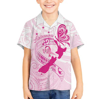 Personalised Aotearoa Breast Cancer Family Matching Tank Maxi Dress and Hawaiian Shirt New Zealand Maori Pattern LT01 Son's Shirt Pink - Polynesian Pride
