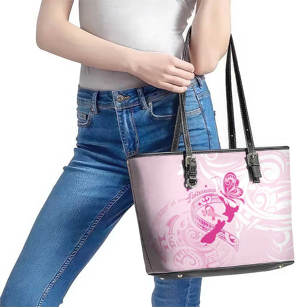 Personalised Aotearoa Breast Cancer Leather Tote Bag New Zealand Maori Pattern