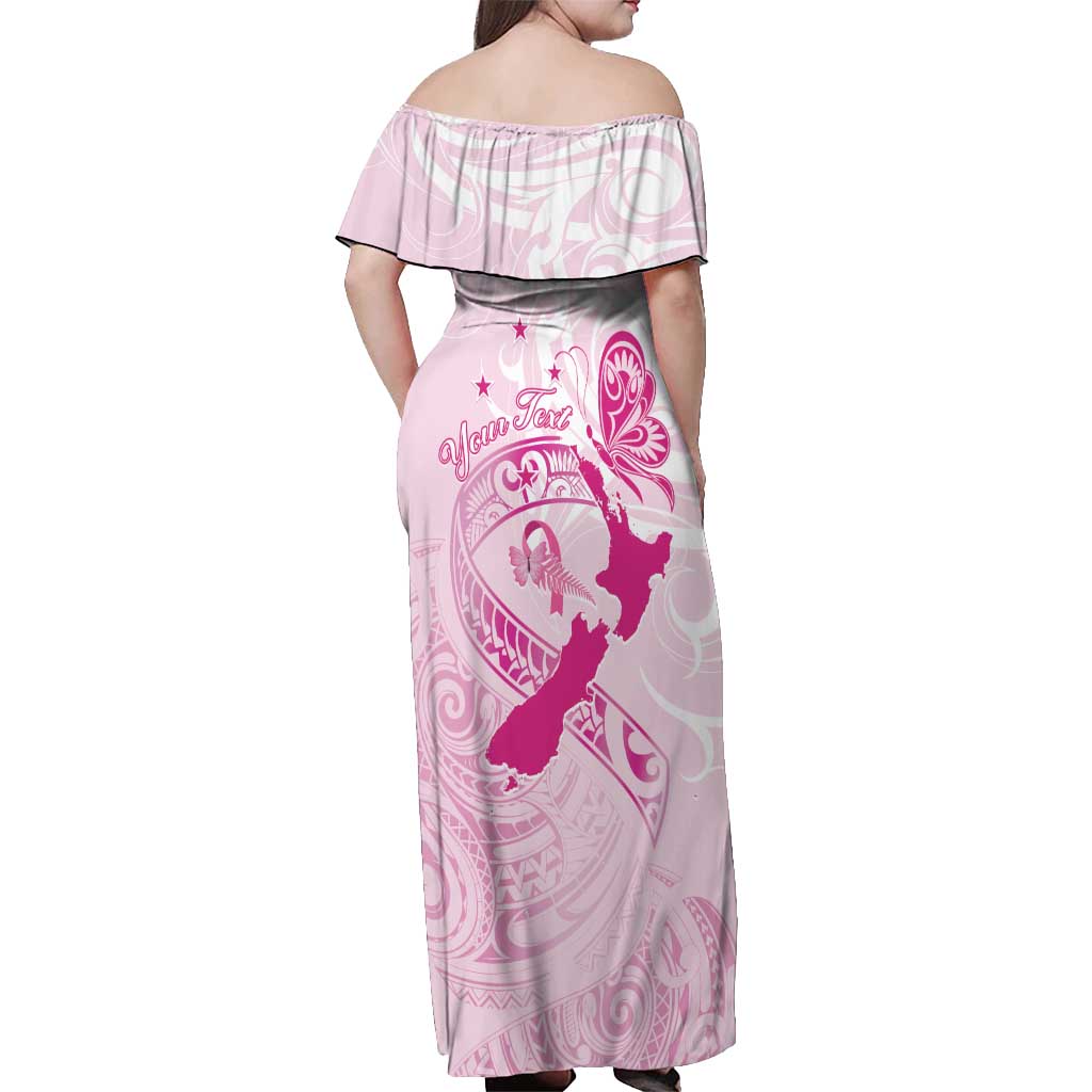 Personalised Aotearoa Breast Cancer Off Shoulder Maxi Dress New Zealand Maori Pattern