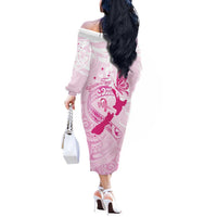 Personalised Aotearoa Breast Cancer Off The Shoulder Long Sleeve Dress New Zealand Maori Pattern