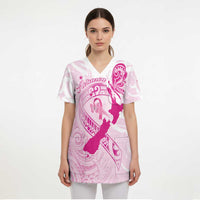 Personalised Aotearoa Breast Cancer Scrub Top New Zealand Maori Pattern - Polynesian Pride