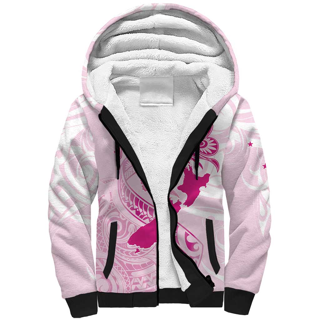 Personalised Aotearoa Breast Cancer Sherpa Hoodie New Zealand Maori Pattern LT01 Unisex Pink - Polynesian Pride