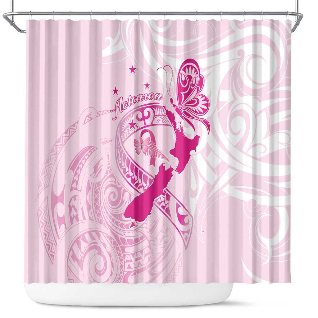 Personalised Aotearoa Breast Cancer Shower Curtain New Zealand Maori Pattern LT01 Pink - Polynesian Pride