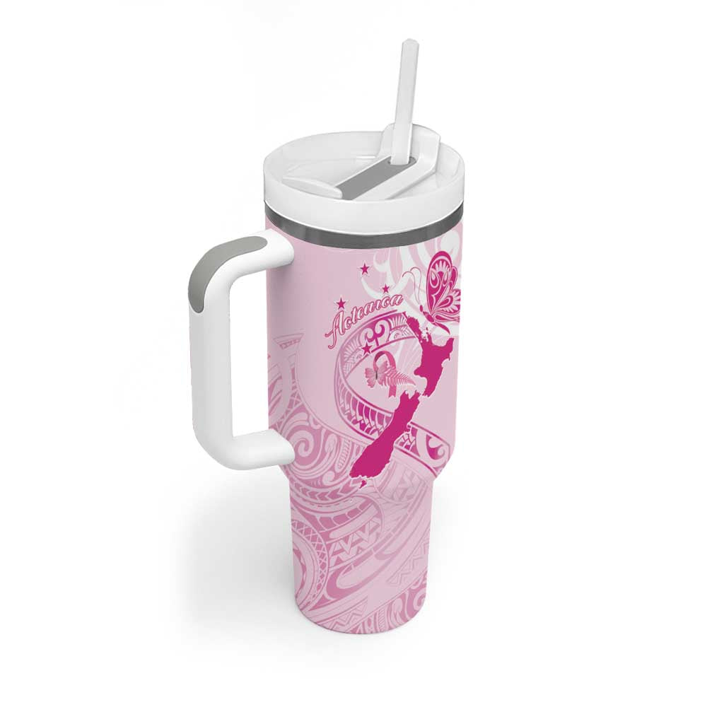 Personalised Aotearoa Breast Cancer Tumbler With Handle Maori Pattern
