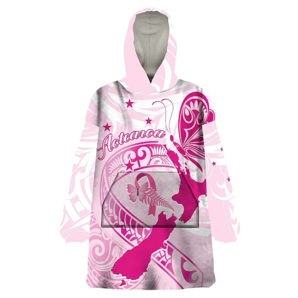 Personalised Aotearoa Breast Cancer Wearable Blanket Hoodie New Zealand Maori Pattern LT01 One Size Pink - Polynesian Pride
