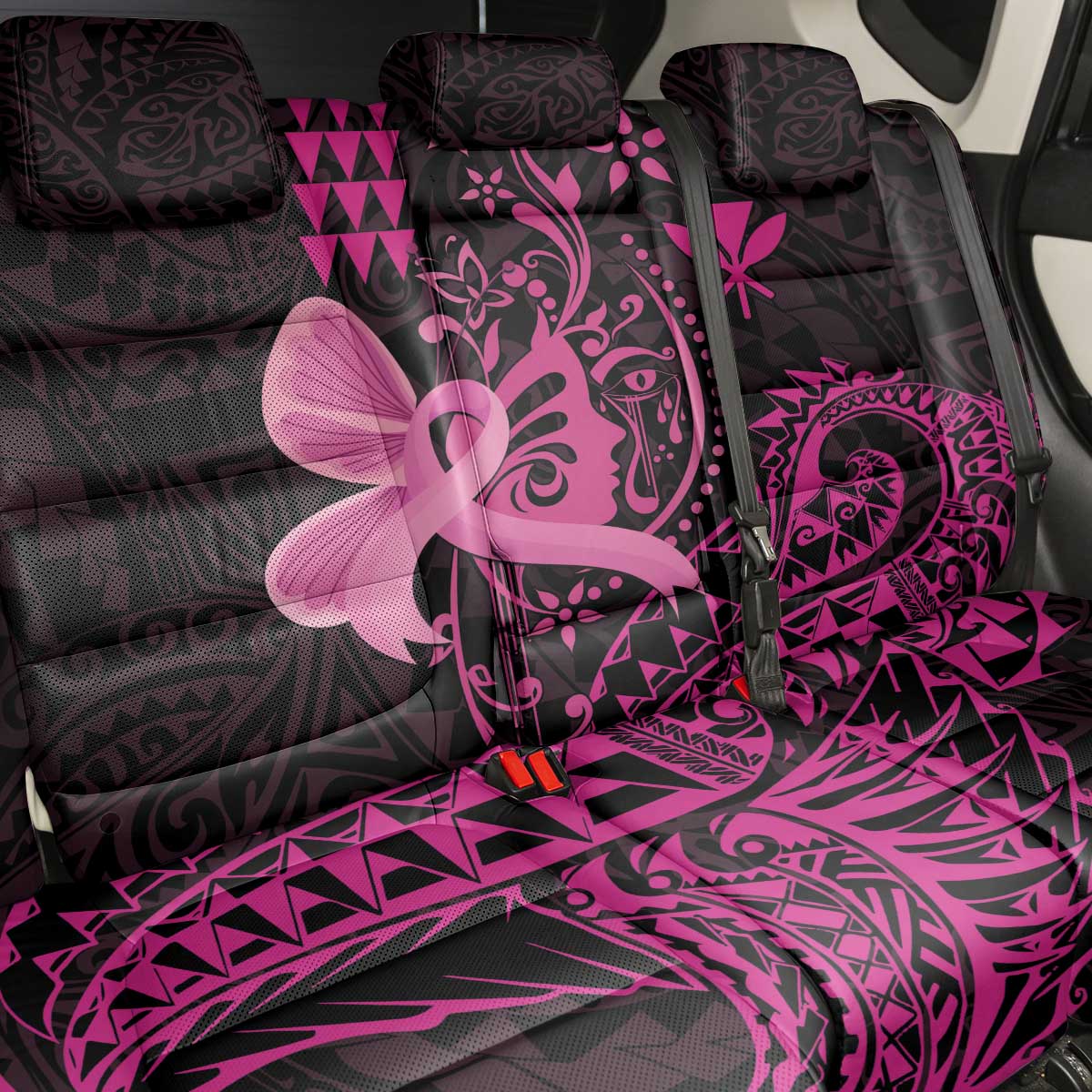 Hawaii Breast Cancer Back Car Seat Cover Girl Floral Kakau Pattern