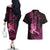 Hawaii Breast Cancer Couples Matching Off The Shoulder Long Sleeve Dress and Hawaiian Shirt Girl Floral Kakau Pattern