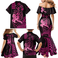 Hawaii Breast Cancer Family Matching Mermaid Dress and Hawaiian Shirt Girl Floral Kakau Pattern