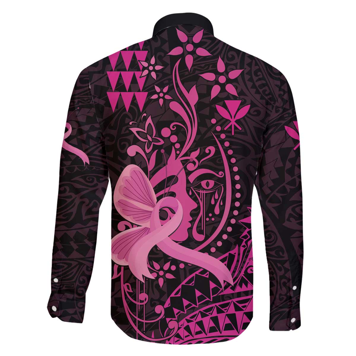 Hawaii Breast Cancer Family Matching Off Shoulder Short Dress and Hawaiian Shirt Girl Floral Kakau Pattern