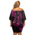 Hawaii Breast Cancer Family Matching Off Shoulder Short Dress and Hawaiian Shirt Girl Floral Kakau Pattern