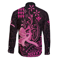 Hawaii Breast Cancer Family Matching Puletasi and Hawaiian Shirt Girl Floral Kakau Pattern