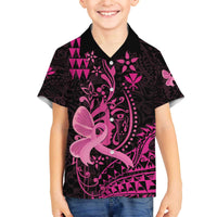 Hawaii Breast Cancer Family Matching Puletasi and Hawaiian Shirt Girl Floral Kakau Pattern