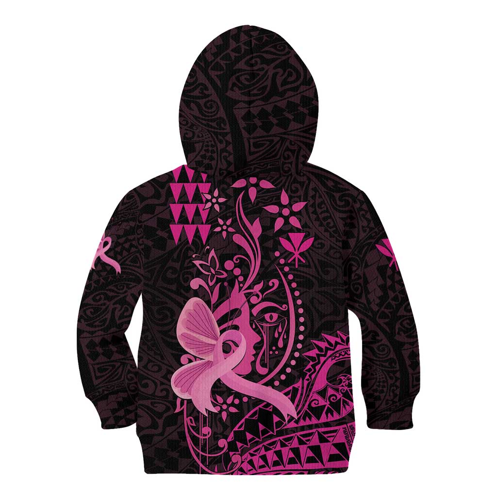 Hawaii Breast Cancer Kid Hoodie Girl Floral Kakau Pattern