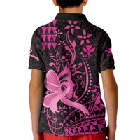 Hawaii Breast Cancer Kid Polo Shirt Girl Floral Kakau Pattern
