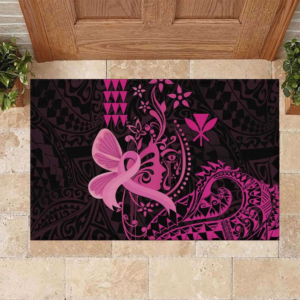 Hawaii Breast Cancer Rubber Doormat Girl Floral Kakau Pattern