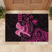 Hawaii Breast Cancer Rubber Doormat Girl Floral Kakau Pattern