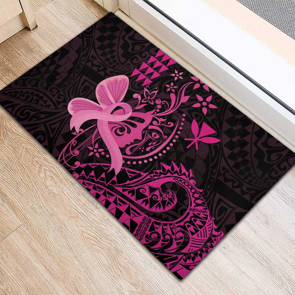 Hawaii Breast Cancer Rubber Doormat Girl Floral Kakau Pattern