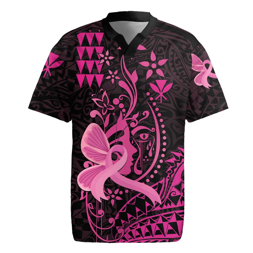 Hawaii Breast Cancer Rugby Jersey Girl Floral Kakau Pattern
