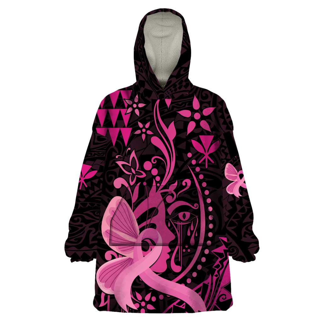 Hawaii Breast Cancer Wearable Blanket Hoodie Girl Floral Kakau Pattern LT01 One Size Pink - Polynesian Pride