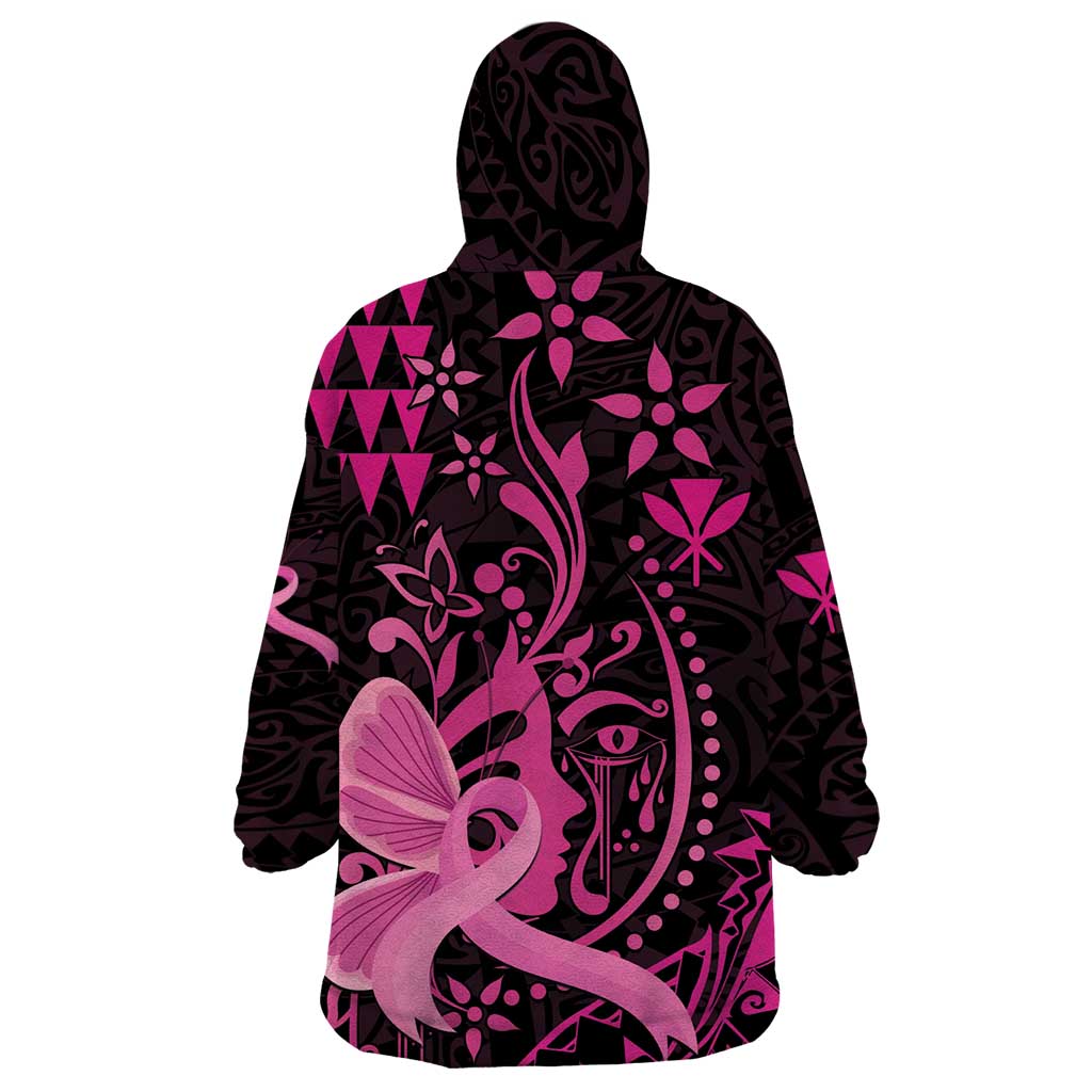 Hawaii Breast Cancer Wearable Blanket Hoodie Girl Floral Kakau Pattern LT01 - Polynesian Pride