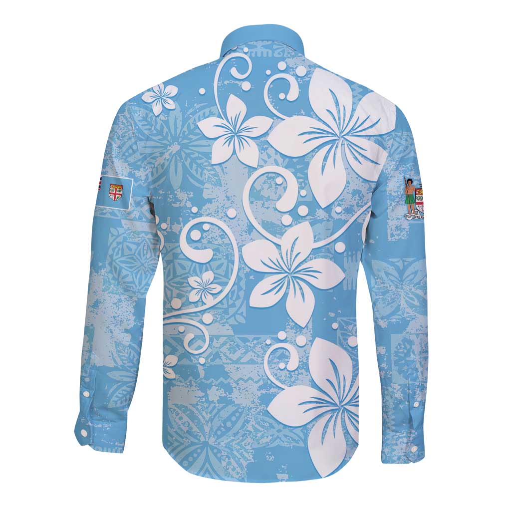 Fiji Tapa Pattern Long Sleeve Button Shirt Plumeria Floral