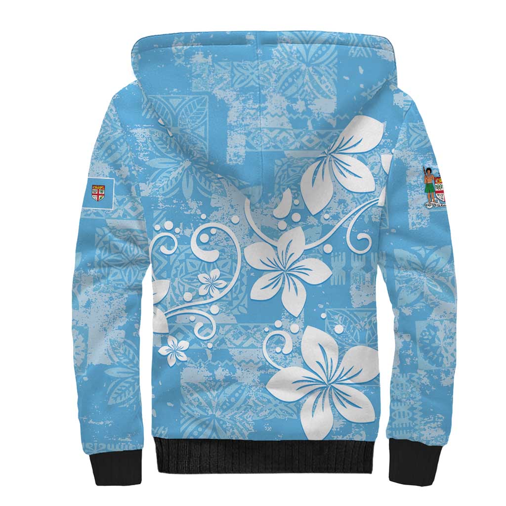 Fiji Tapa Pattern Sherpa Hoodie Plumeria Floral LT01 - Polynesian Pride
