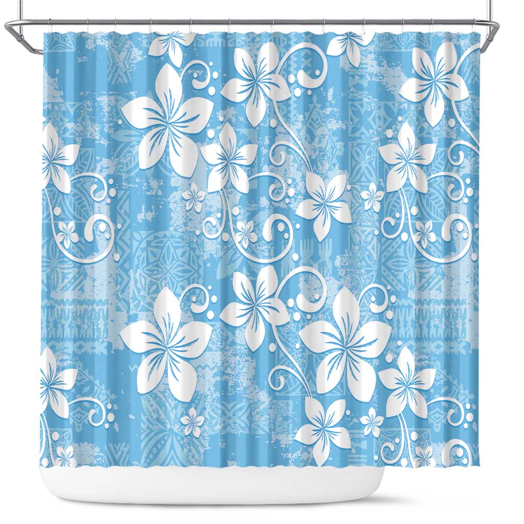 Fiji Tapa Pattern Shower Curtain Plumeria Floral LT01 Blue - Polynesian Pride