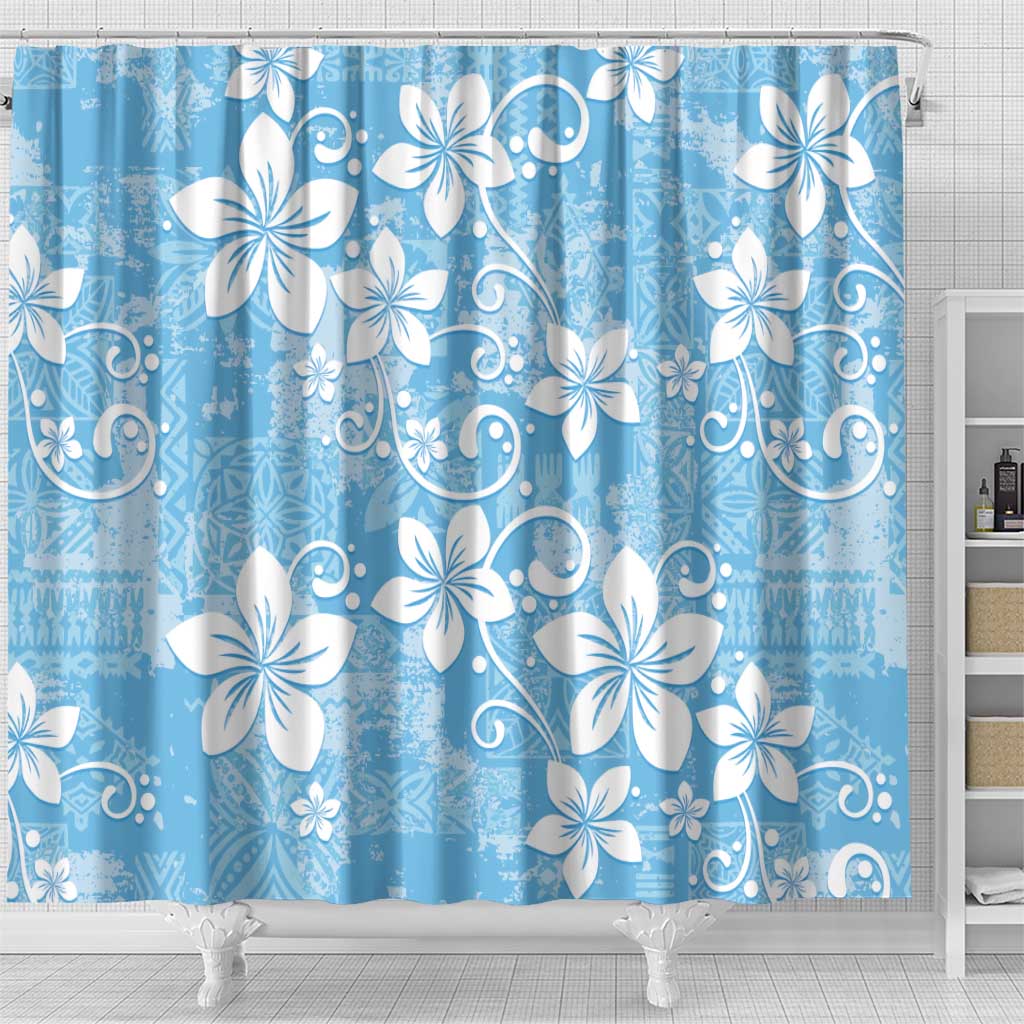 Fiji Tapa Pattern Shower Curtain Plumeria Floral