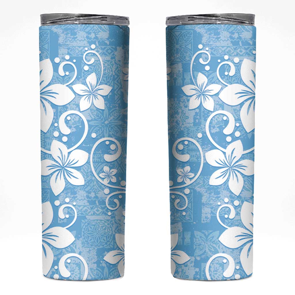 Fiji Tapa Pattern Skinny Tumbler Plumeria Floral LT01 Blue - Polynesian Pride