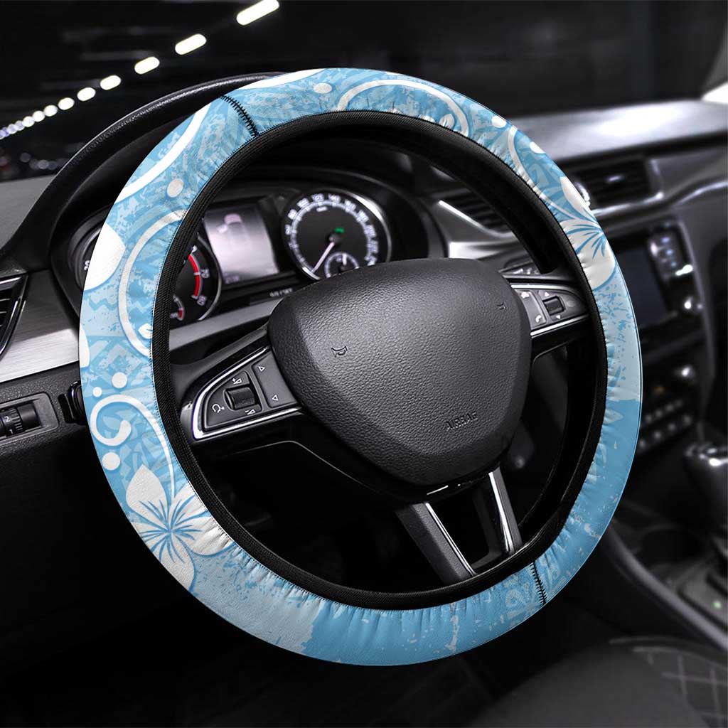 Fiji Tapa Pattern Steering Wheel Cover Plumeria Floral LT01 Universal Fit Blue - Polynesian Pride