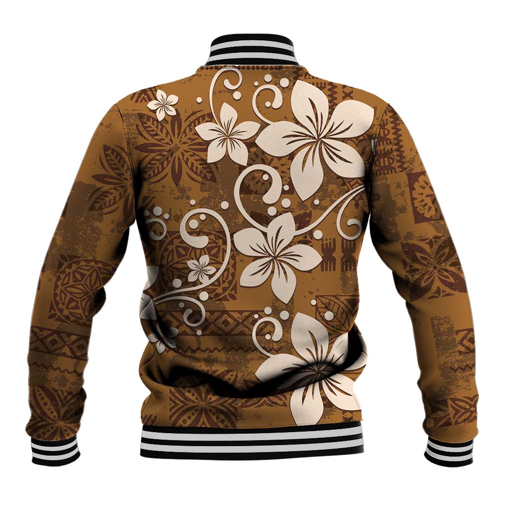 Plumeria Floral Tapa Pattern Vintage Gold Baseball Jacket