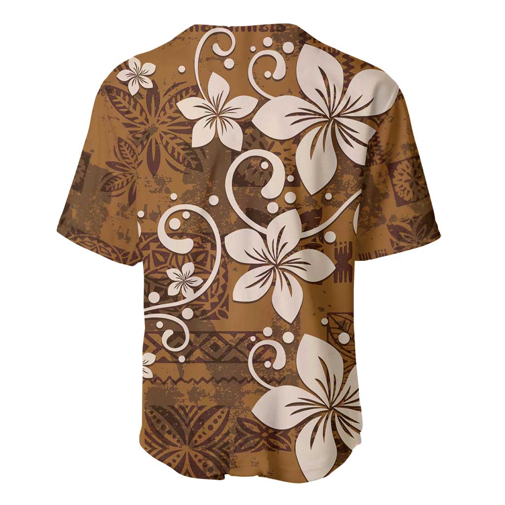 Plumeria Floral Tapa Pattern Vintage Gold Baseball Jersey LT01 - Polynesian Pride