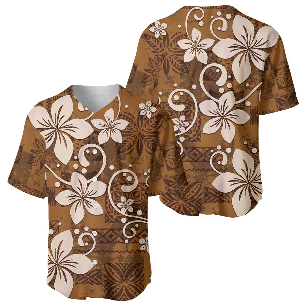 Plumeria Floral Tapa Pattern Vintage Gold Baseball Jersey LT01 - Polynesian Pride