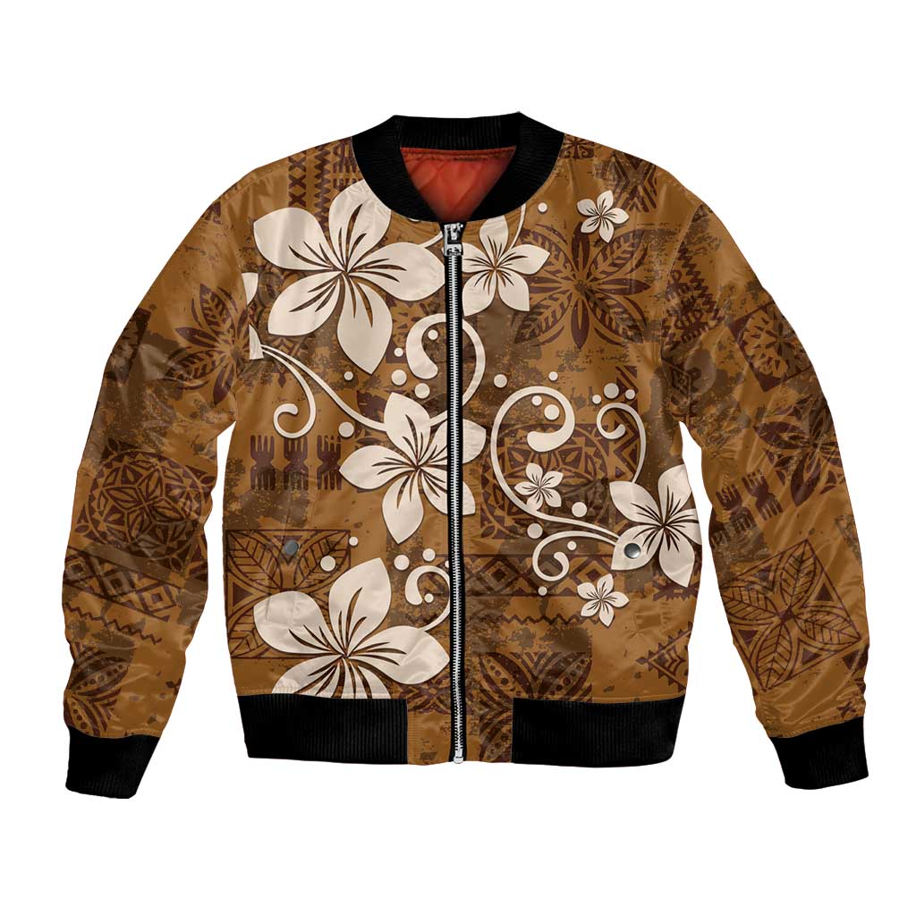 Plumeria Floral Tapa Pattern Vintage Gold Bomber Jacket LT01 Unisex Gold - Polynesian Pride