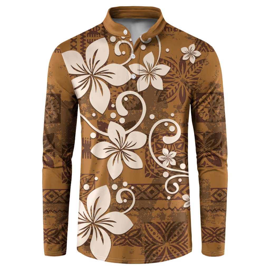 Plumeria Floral Tapa Pattern Vintage Gold Button Sweatshirt