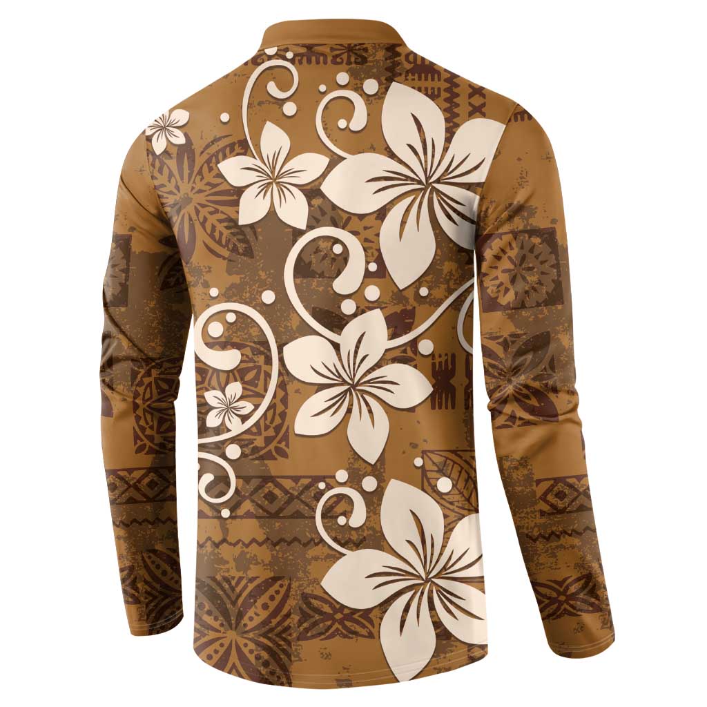 Plumeria Floral Tapa Pattern Vintage Gold Button Sweatshirt