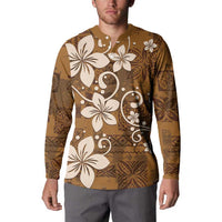 Plumeria Floral Tapa Pattern Vintage Gold Button Sweatshirt