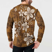 Plumeria Floral Tapa Pattern Vintage Gold Button Sweatshirt