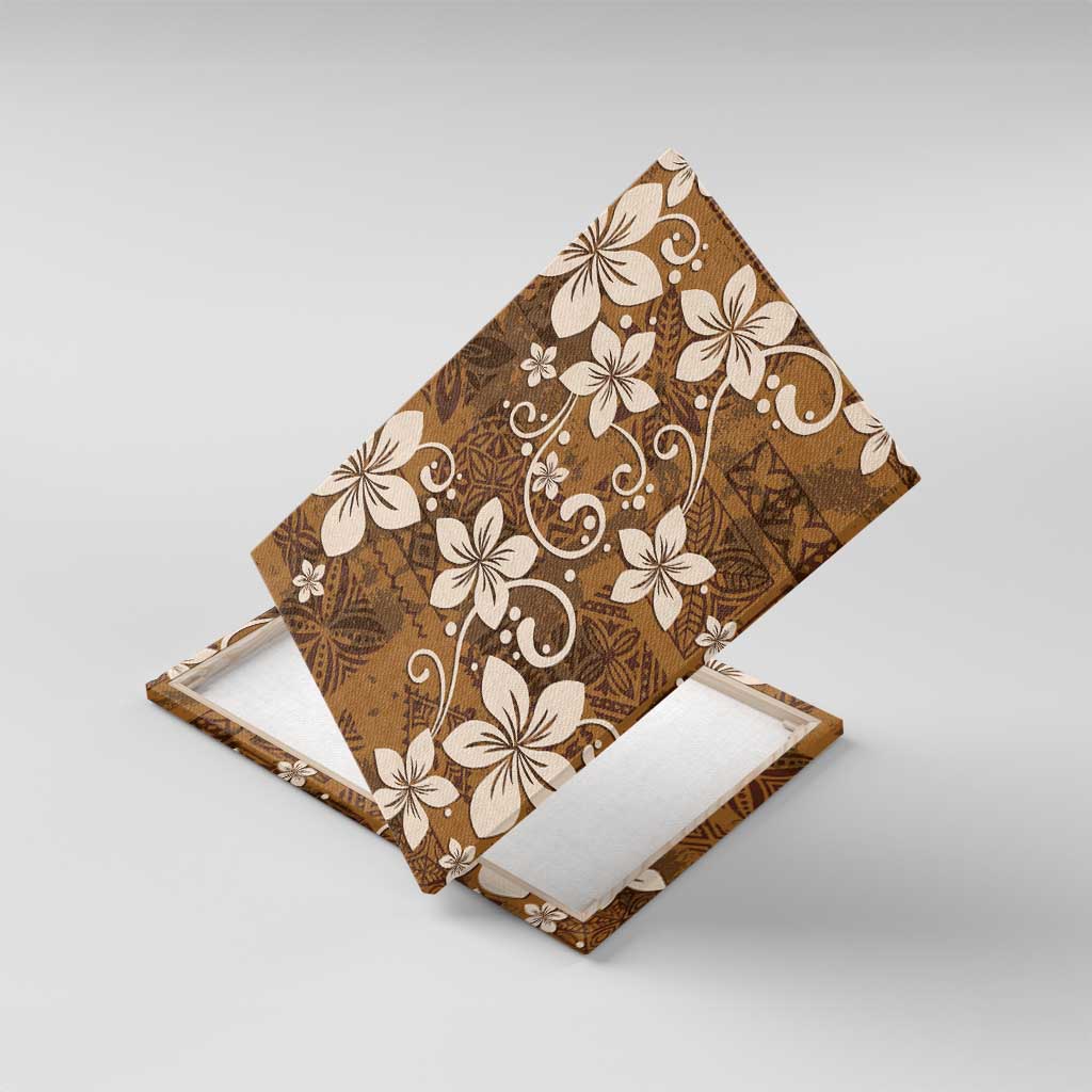 Plumeria Floral Tapa Pattern Vintage Gold Canvas Wall Art