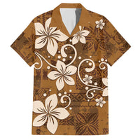 Plumeria Floral Tapa Pattern Vintage Gold Family Matching Long Sleeve Bodycon Dress and Hawaiian Shirt