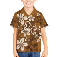 Plumeria Floral Tapa Pattern Vintage Gold Family Matching Puletasi and Hawaiian Shirt