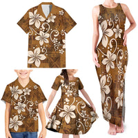 Plumeria Floral Tapa Pattern Vintage Gold Family Matching Tank Maxi Dress and Hawaiian Shirt