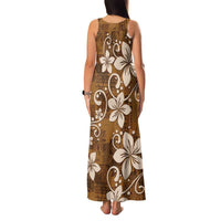Plumeria Floral Tapa Pattern Vintage Gold Family Matching Tank Maxi Dress and Hawaiian Shirt