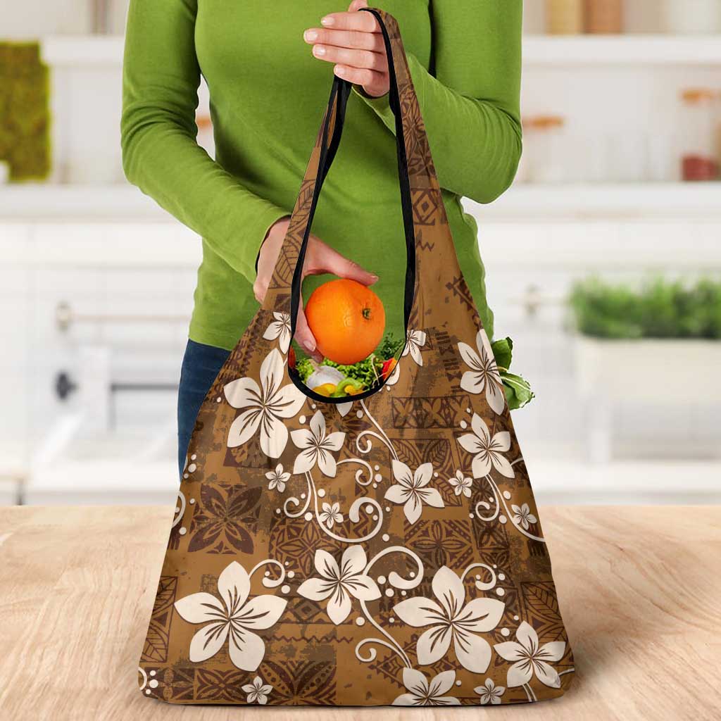 Plumeria Floral Tapa Pattern Vintage Gold Grocery Bag
