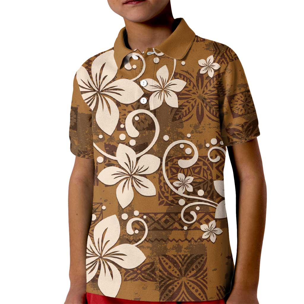 Plumeria Floral Tapa Pattern Vintage Gold Kid Polo Shirt