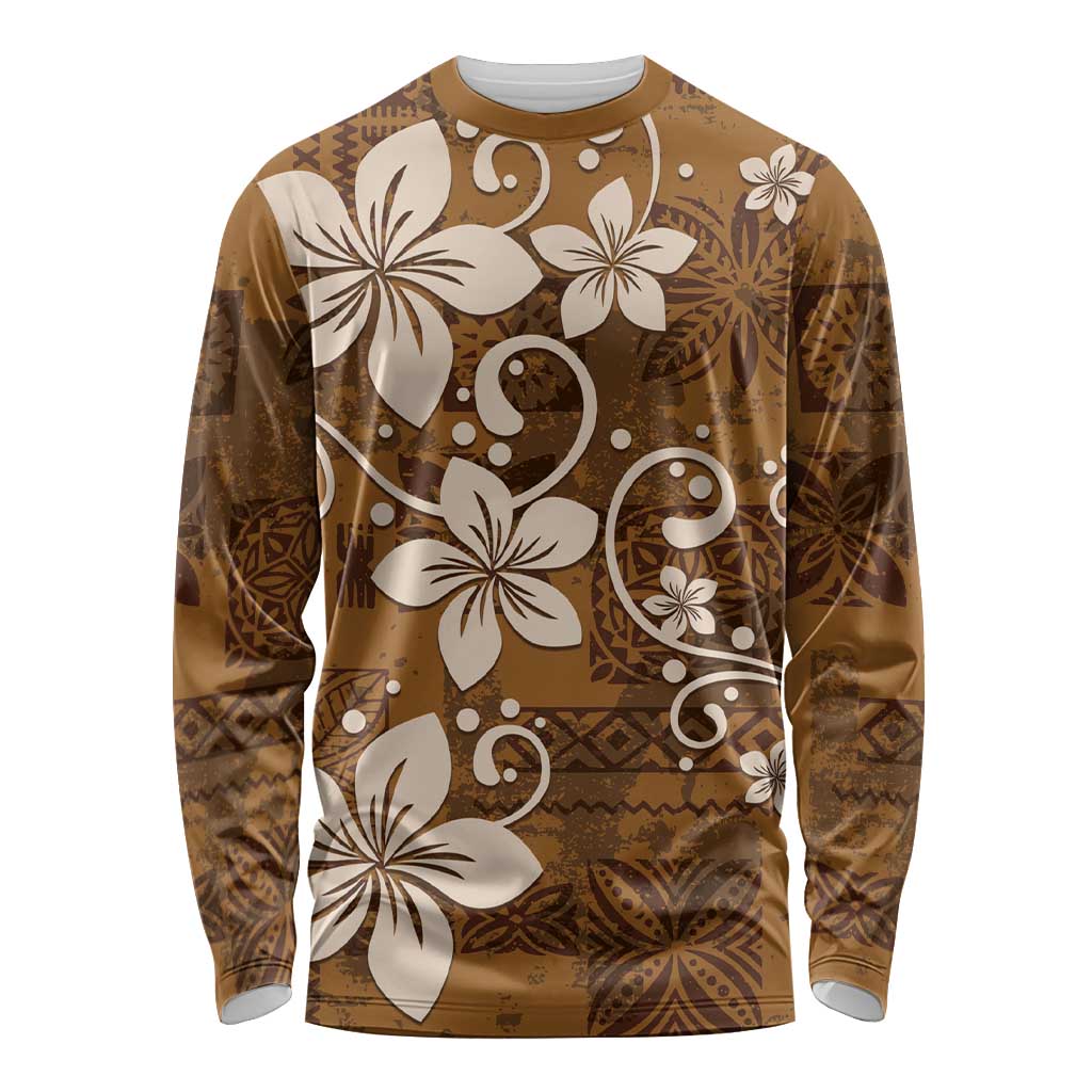 Plumeria Floral Tapa Pattern Vintage Gold Long Sleeve Shirt LT01 Unisex Gold - Polynesian Pride