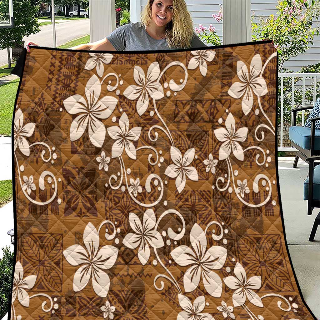 Plumeria Floral Tapa Pattern Vintage Gold Quilt LT01 Gold - Polynesian Pride