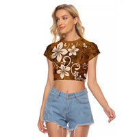 Plumeria Floral Tapa Pattern Vintage Gold Raglan Cropped T Shirt