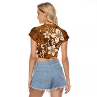Plumeria Floral Tapa Pattern Vintage Gold Raglan Cropped T Shirt
