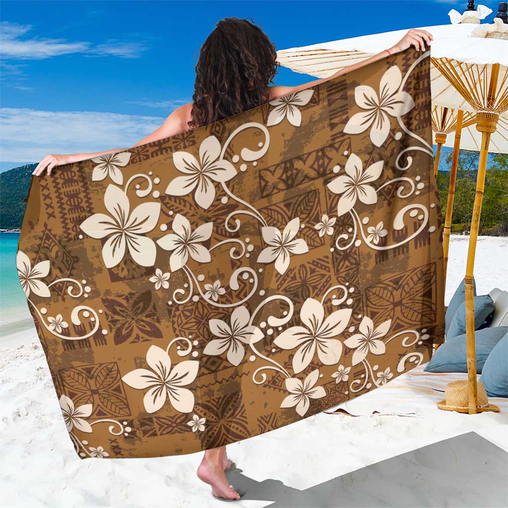 Plumeria Floral Tapa Pattern Vintage Gold Sarong LT01 One Size 44 x 66 inches Gold - Polynesian Pride